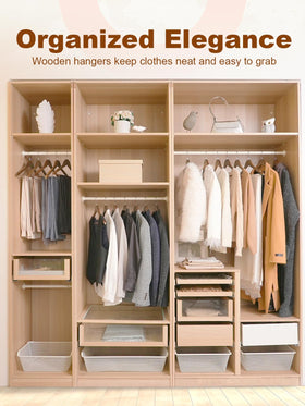 HOUSE DAY walnut wooden hangers compact closet organization in a wardrobe