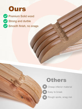 HOUSE DAY walnut wooden hangers ergonomic shoulders preserve garment shape and prevent wrinkles