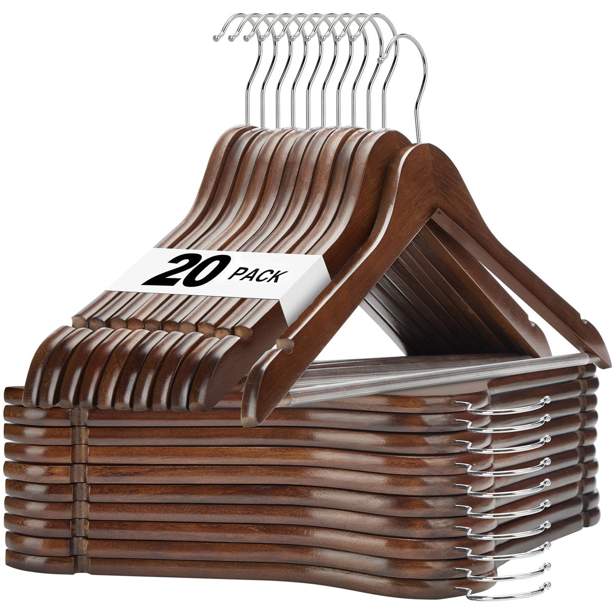 HOUSE DAY walnut wooden hangers front view showing sturdy construction for heavy coats