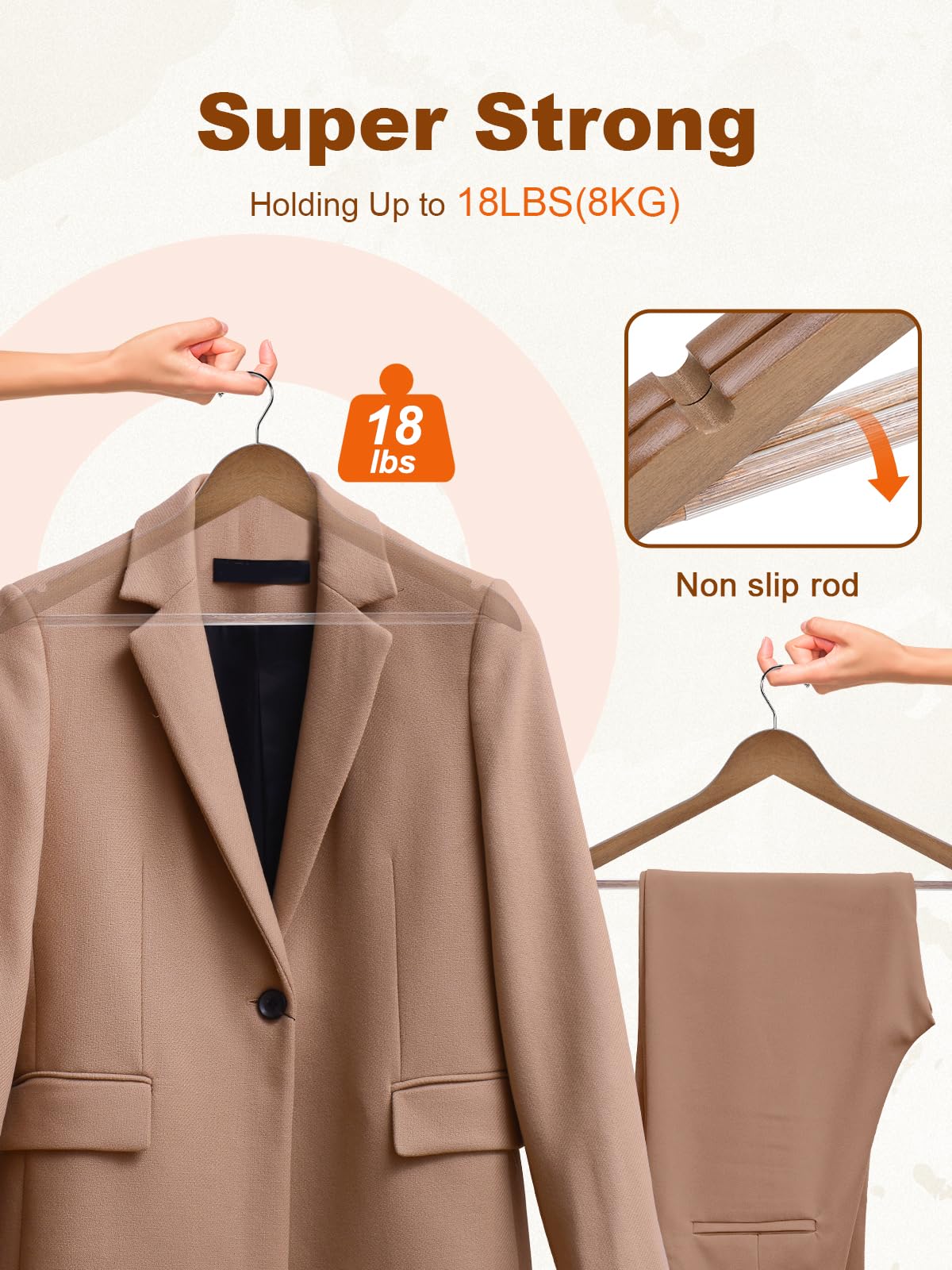 HOUSE DAY walnut wooden hangers non-slip pants bar keeping trousers neatly in place