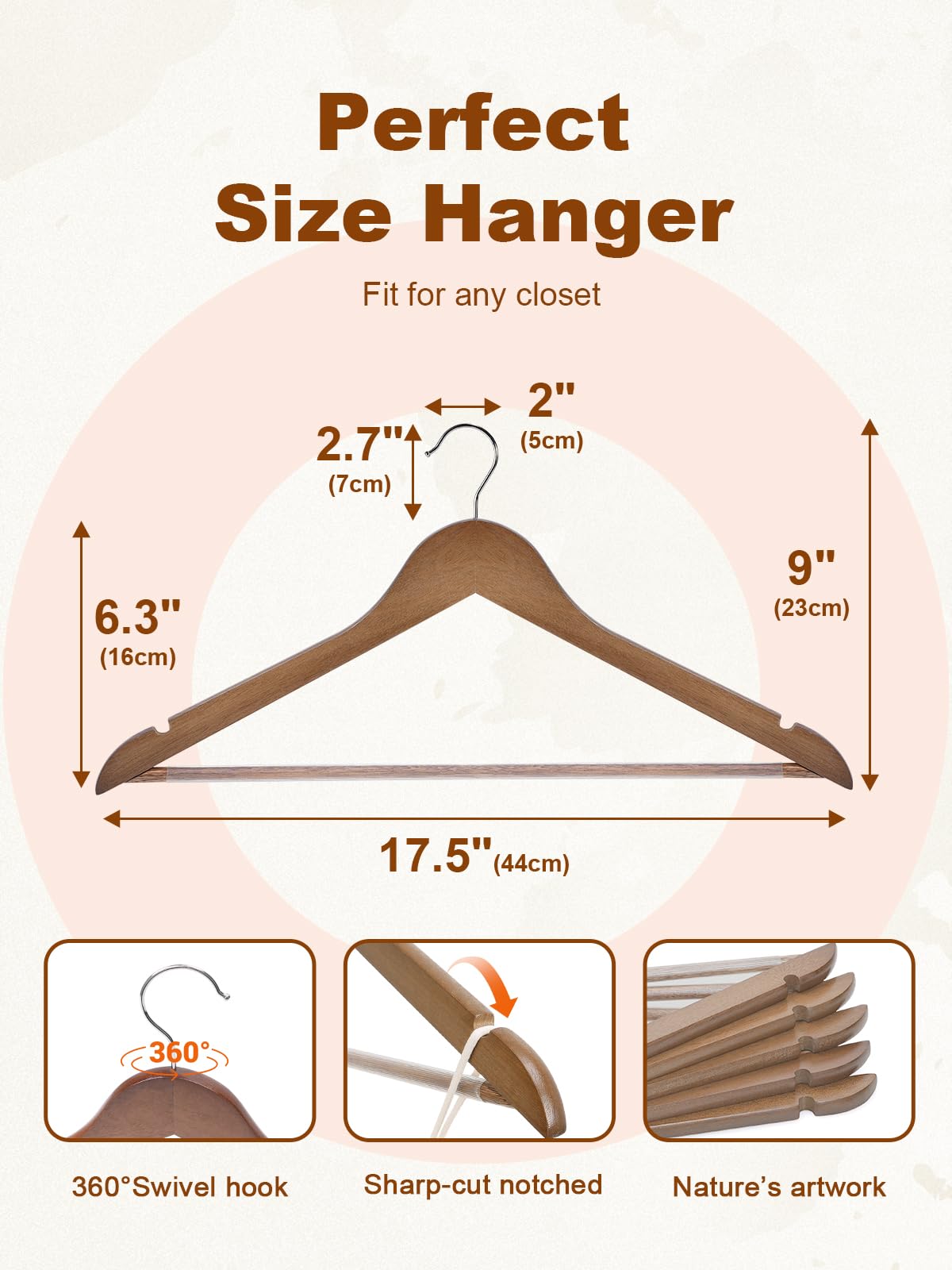 HOUSE DAY walnut wooden hangers notches for straps securely hold tops and dresses
