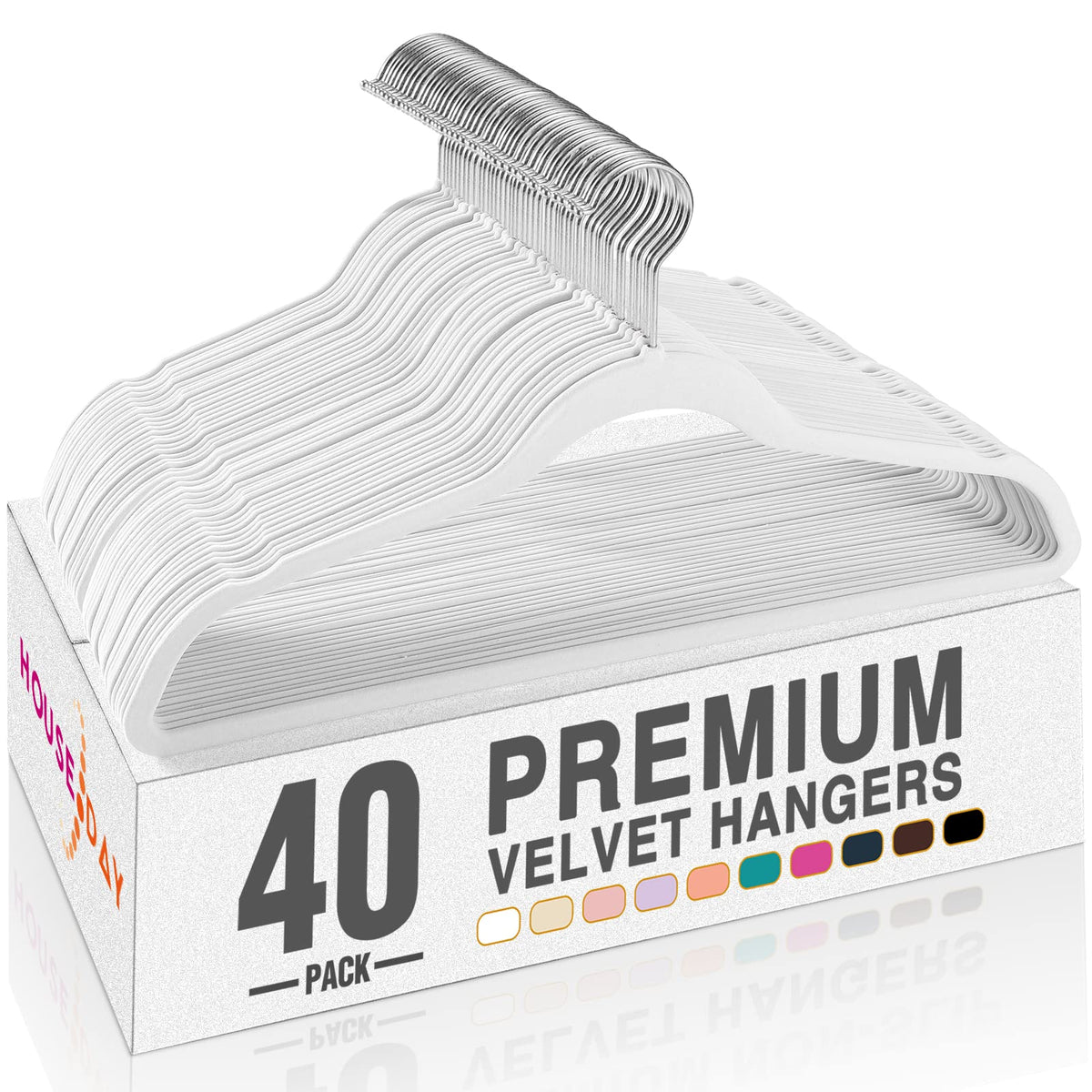 House Day White Velvet Hangers 40 Pack show ultra-thin space-saving design for closets