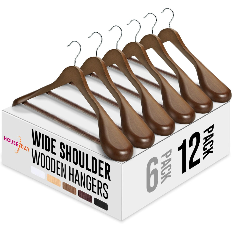 House Day wide-shoulder wood hangers set of 12 for superior garment support.