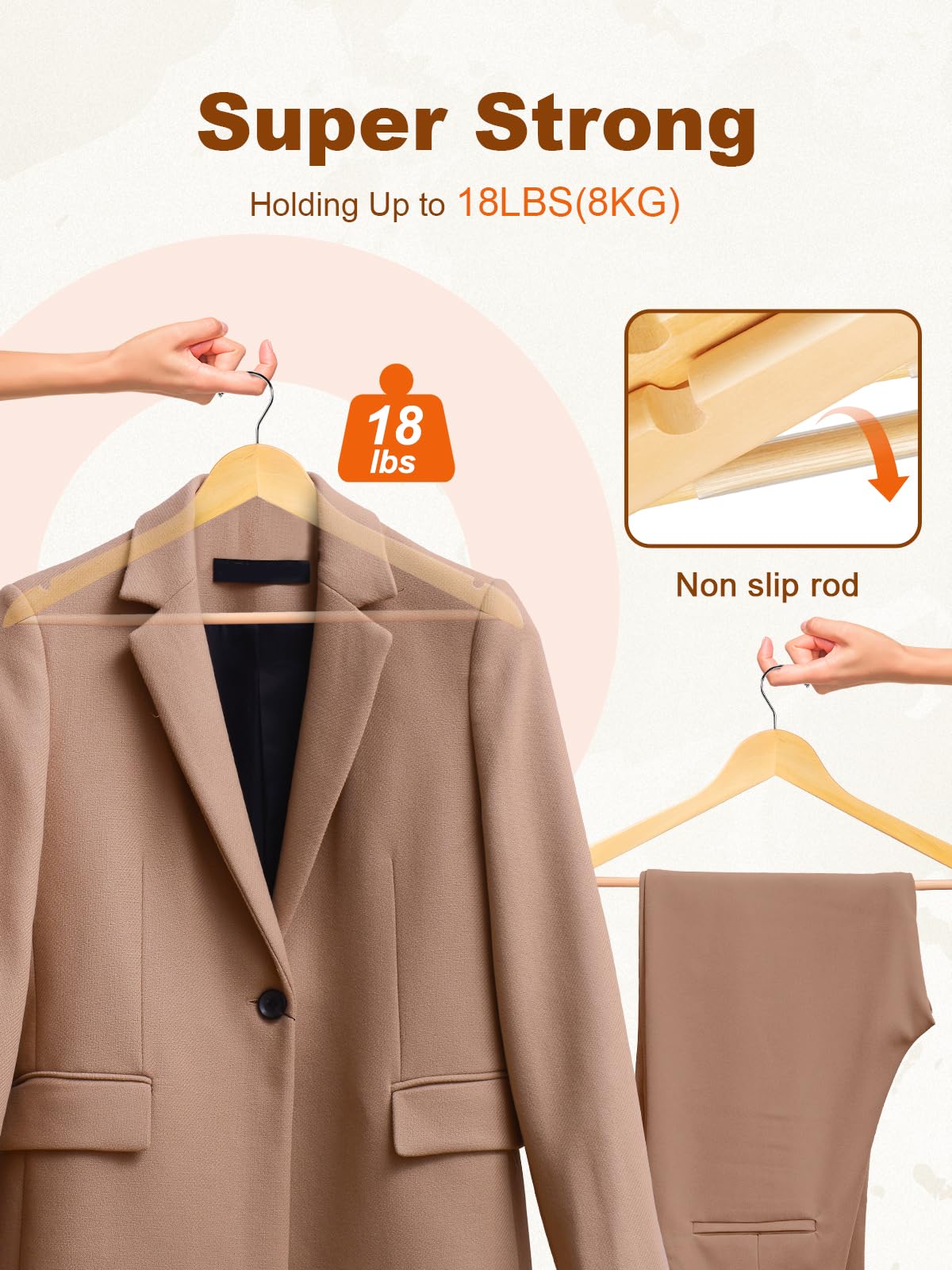 House Day wooden hangers with non-slip pant bar keeps trousers in place