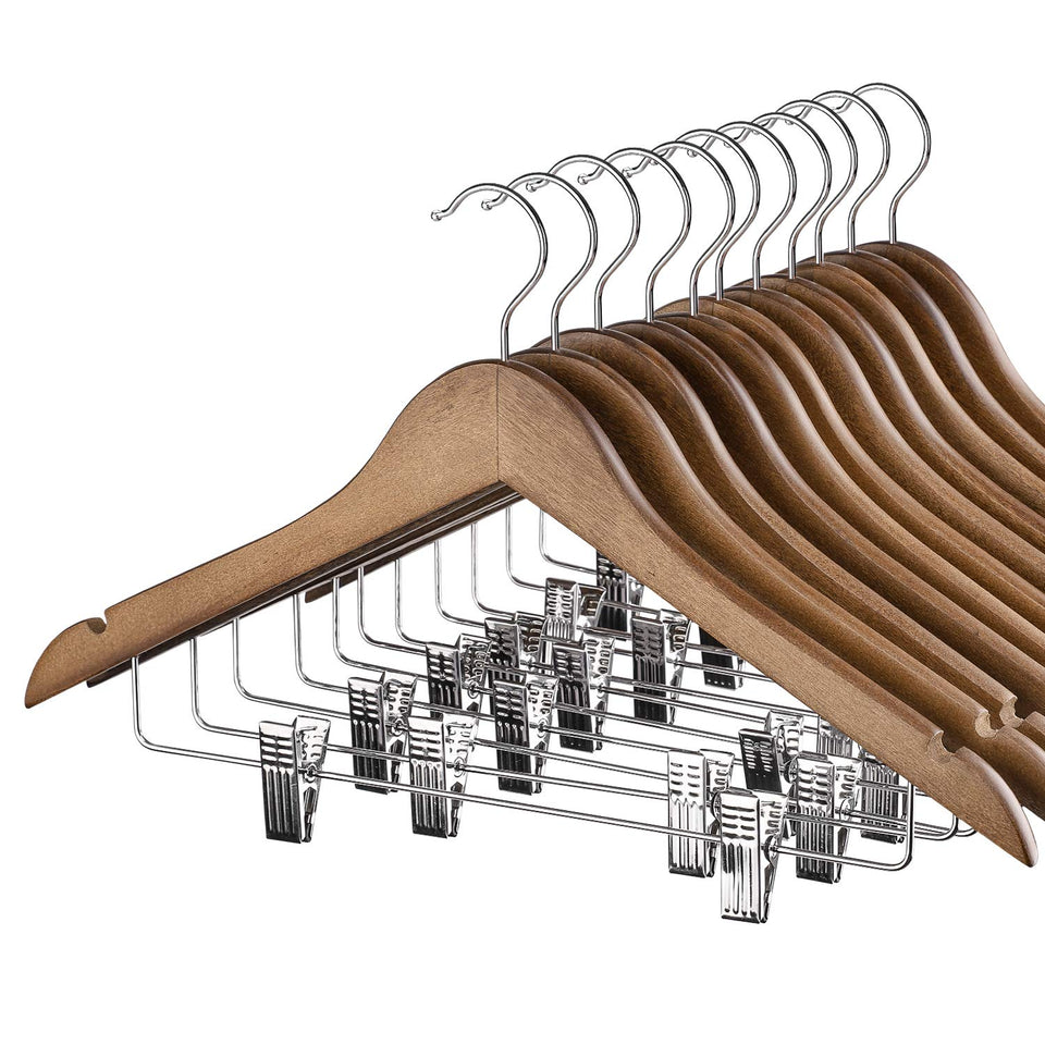 House Day wooden hangers with clips pack 12 for organized coats and pants