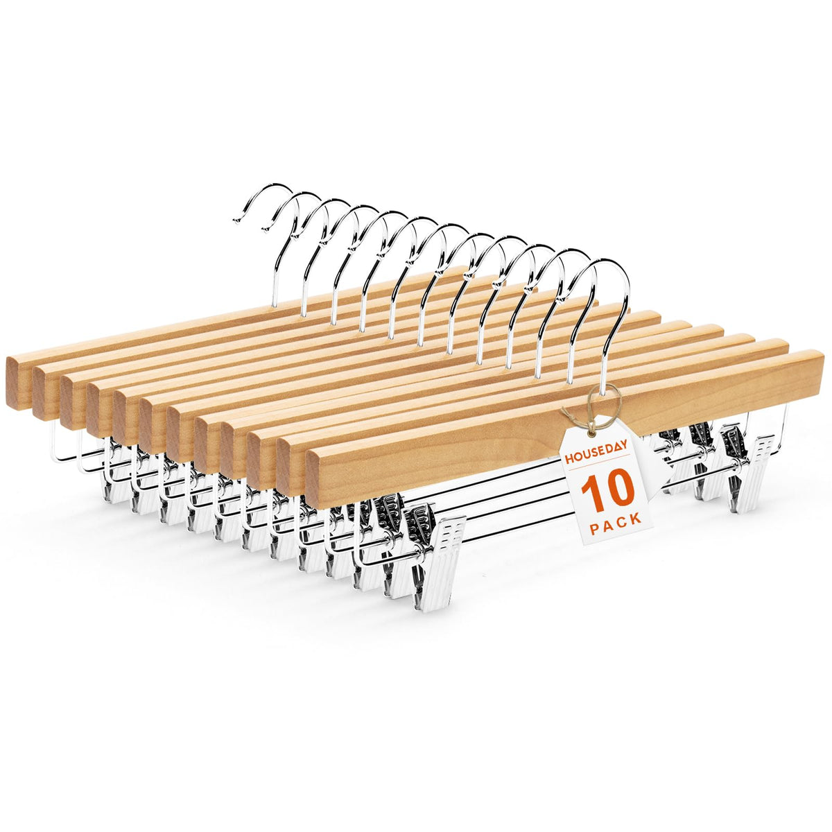 HOUSE DAY wooden pants hangers with clips provide versatile closet organization