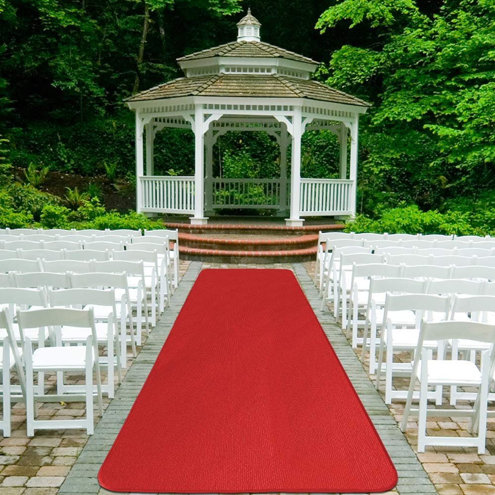 Closeup texture of House, Home and More red carpet runner showing grip for heels.