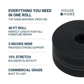 House2Home elastic webbing 10percent stretch ideal for rebuilding chair foundations.