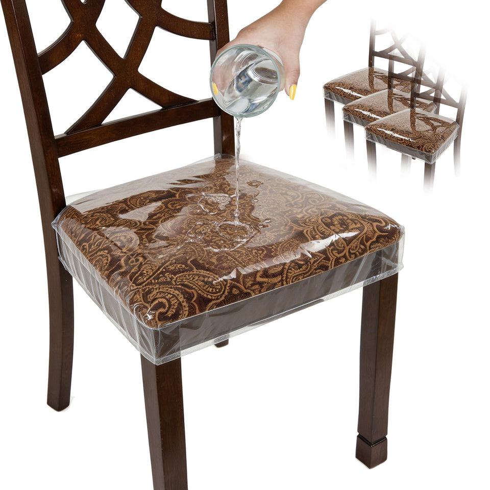 Houseables clear plastic chair cover protecting a dining seat from spills and stains
