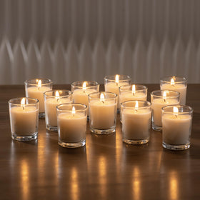 Housecret clear glass votive candles showcasing a refined glow for romantic settings
