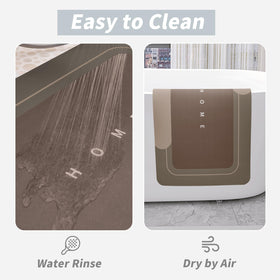 Mat placed by sink and tub to manage water.