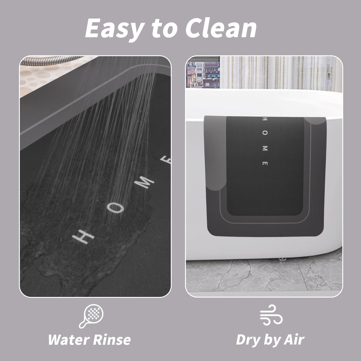Housego easy-clean bath mat; smooth surface is wipe-clean or machine washable.