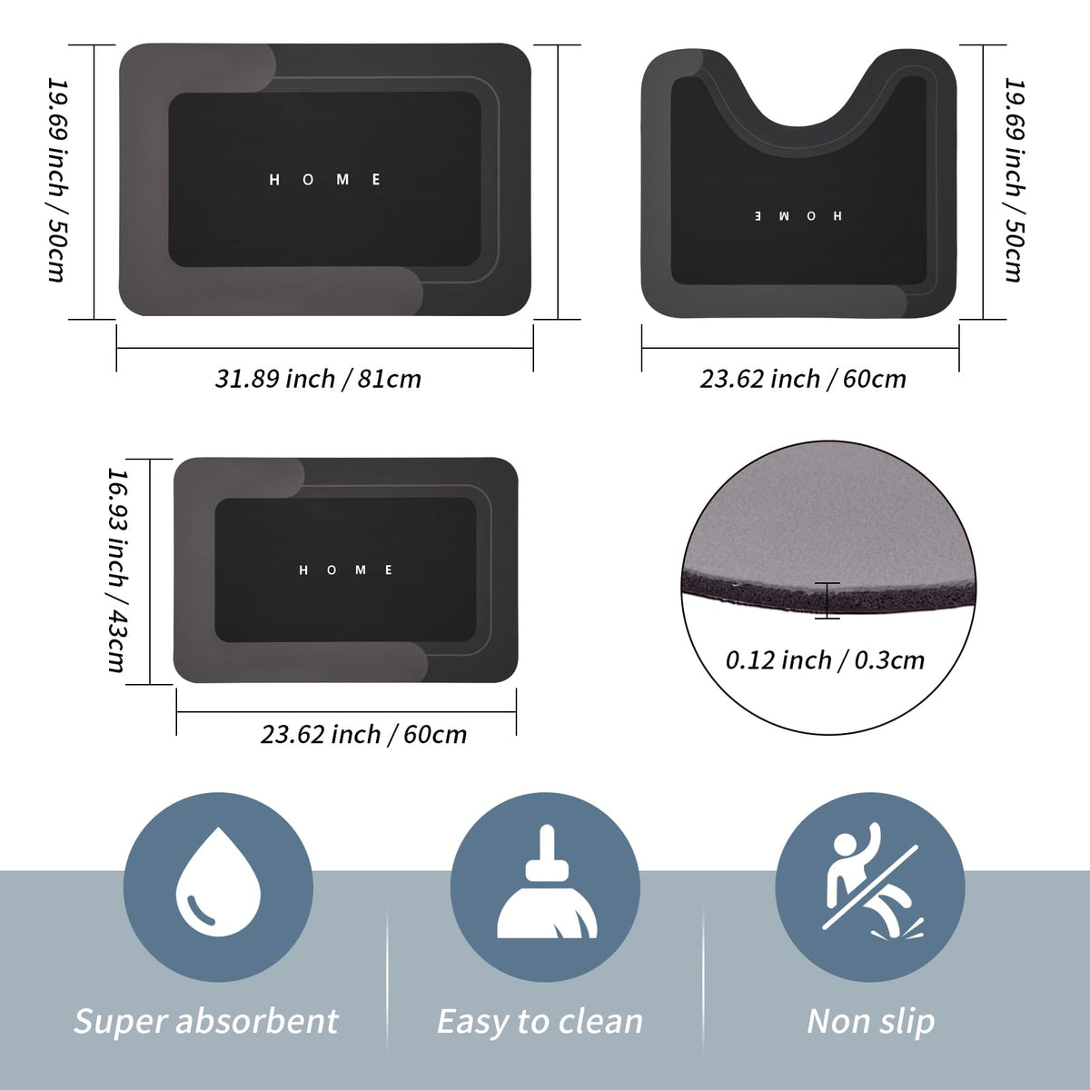 Housego quick-dry mat with rubber-backed anti-slip for secure placement in the bathroom.