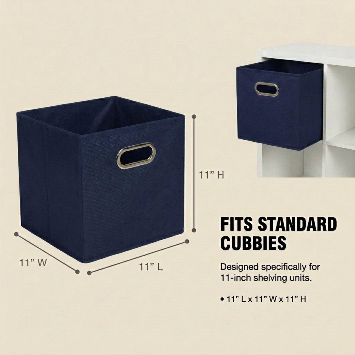 Household Essentials 6-piece navy bins ideal for tidy shelves and quick access.