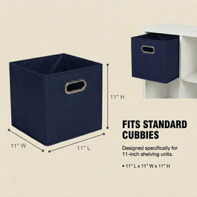 Household Essentials 6-piece navy bins ideal for tidy shelves and quick access.