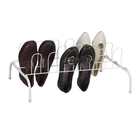 Household Essentials 9-Pair Wire Shoe Rack with a free-standing frame saves closet space.