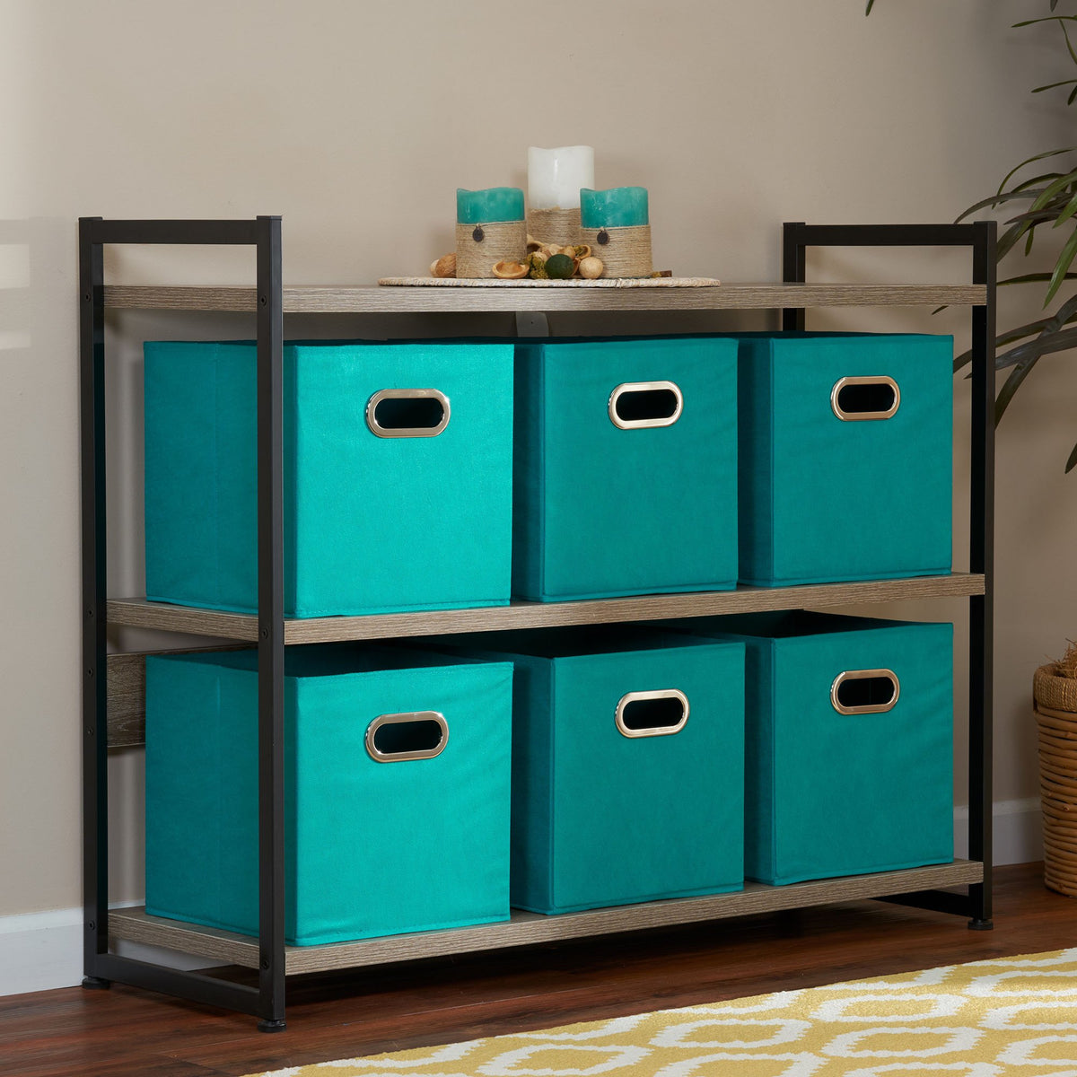 Household Essentials aqua cube organizers stacked on shelf adding decor and order