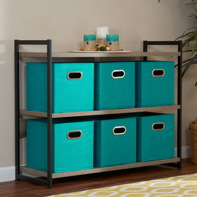 Household Essentials aqua cube organizers stacked on shelf adding decor and order