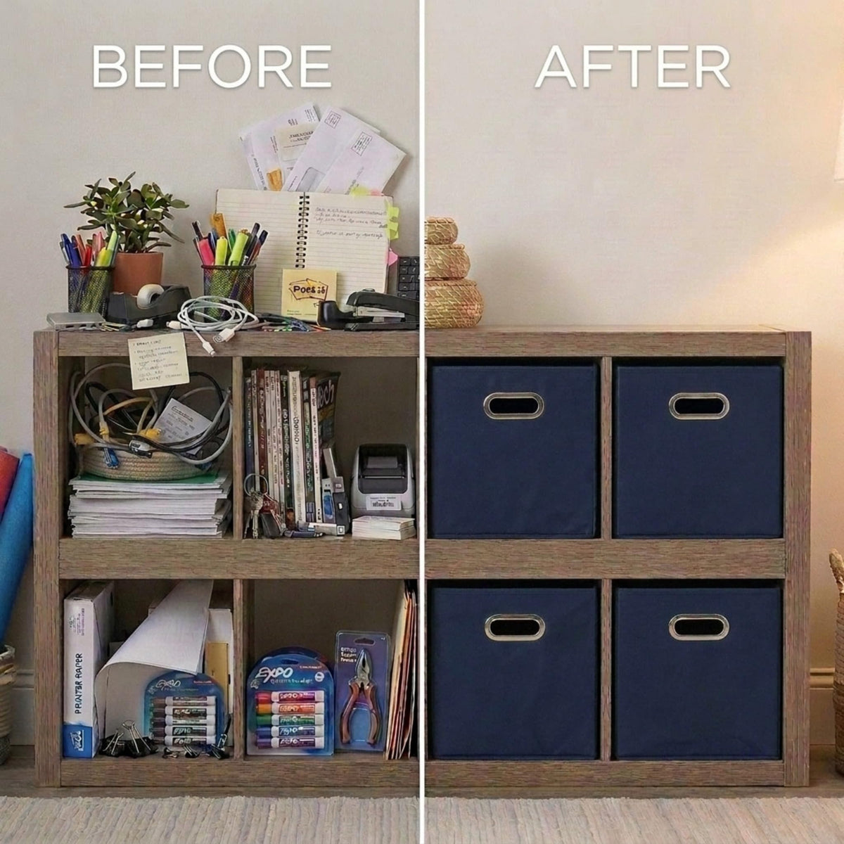 Household Essentials bin front grommet handle eases carrying and repositioning.