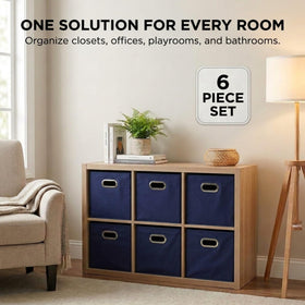 Household Essentials navy bin on shelf for quick organization and access.