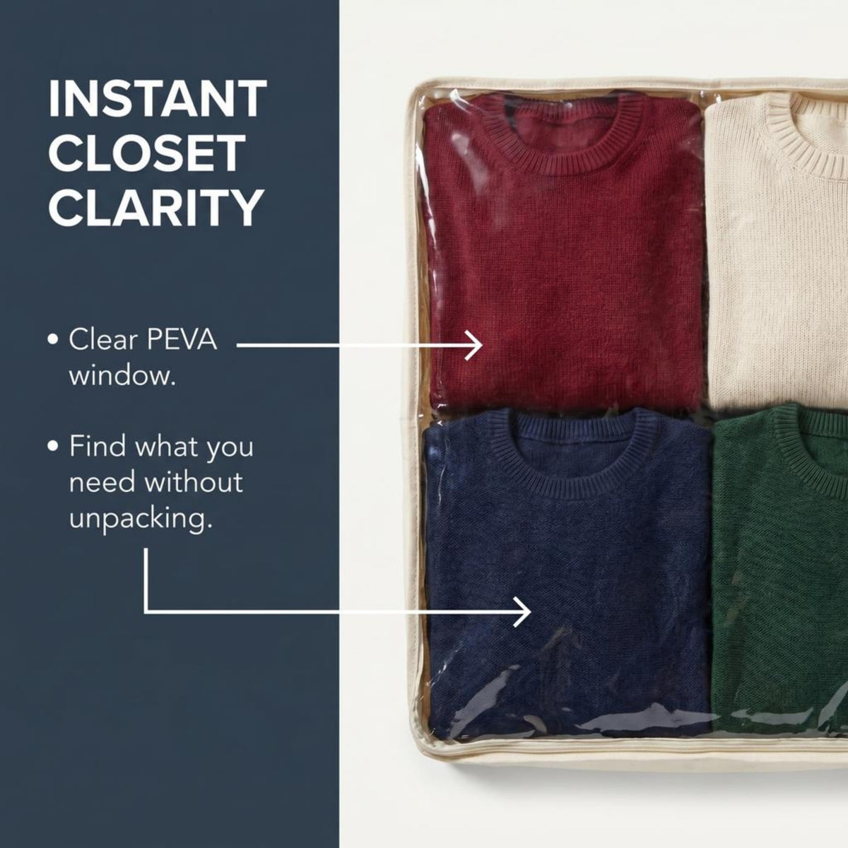 Clear view window helps locate contents without opening the bag.