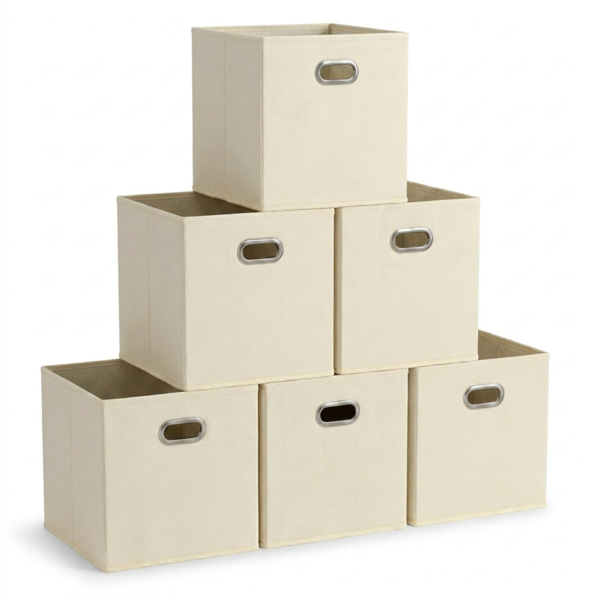 Household Essentials fabric bin in cream, front view for organized shelves and easy access