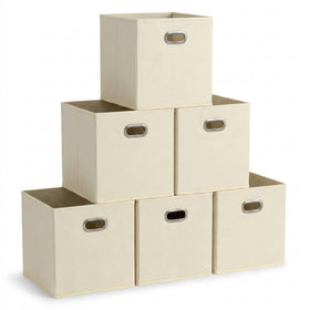 Household Essentials fabric bin in cream, front view for organized shelves and easy access