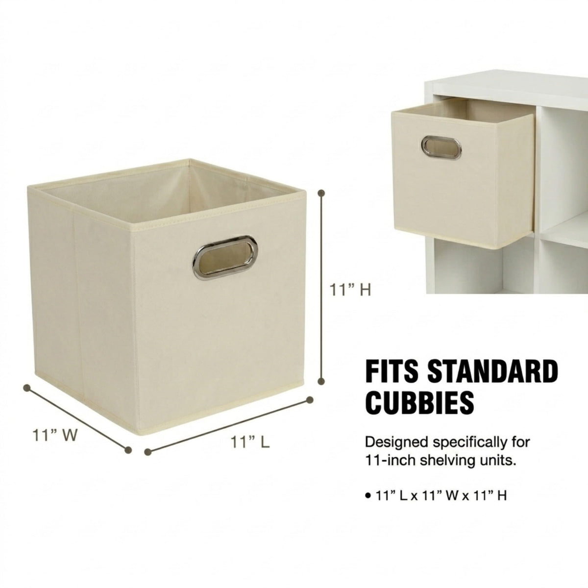 Household Essentials cream fabric bin with grommet handle for simple pulling from shelves