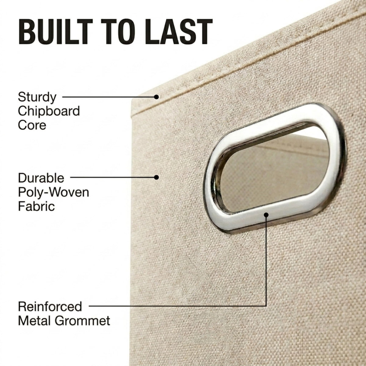 Household Essentials cream fabric bin on a shelf demonstrating quick access
