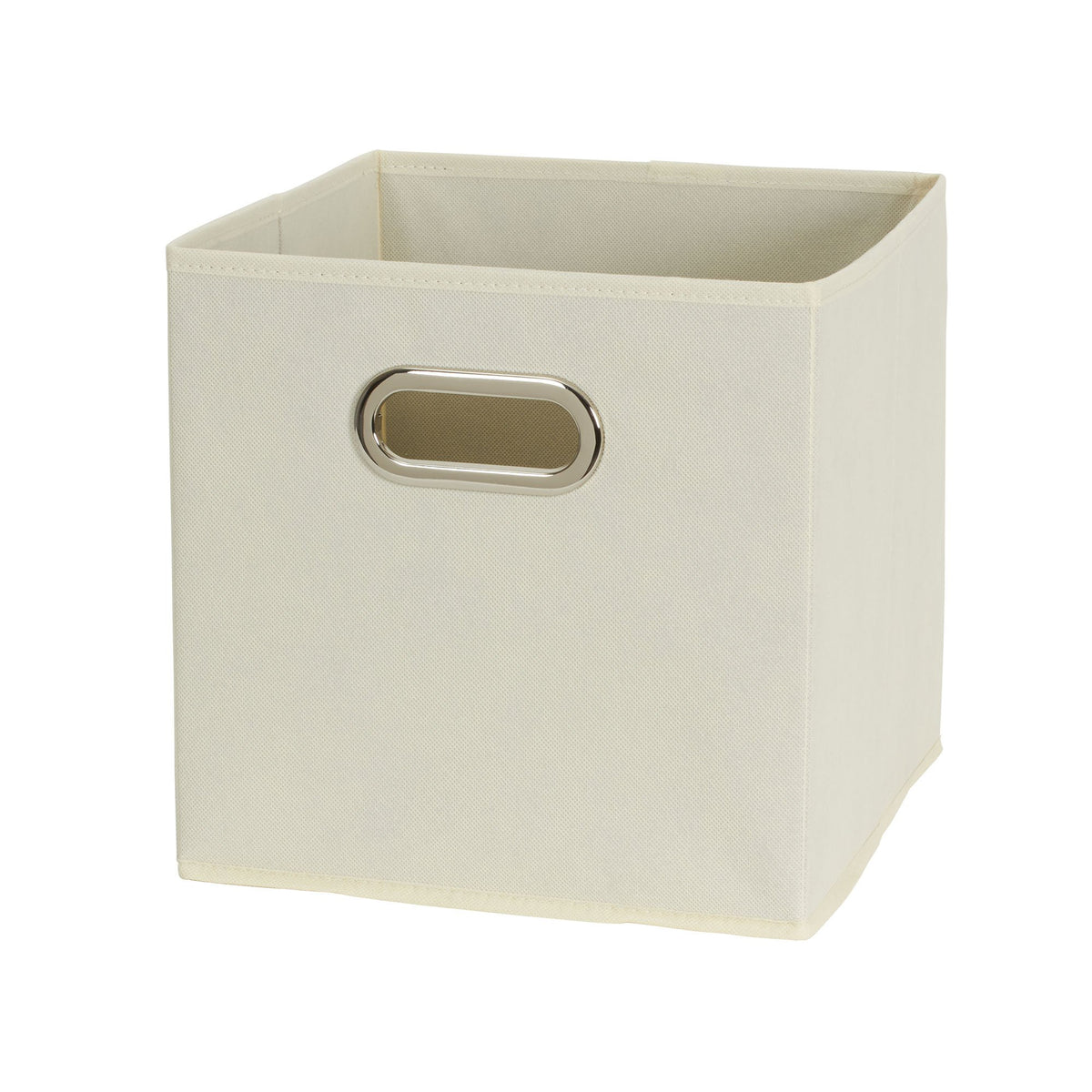 Household Essentials cream fabric bin on a bookshelf for versatile closed storage