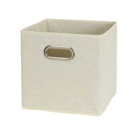 Household Essentials cream fabric bin on a bookshelf for versatile closed storage
