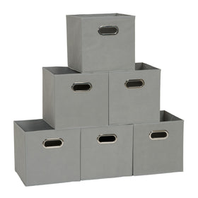 Household Essentials fabric bin with front grommet handle for easy pull-out storage on a shelf.