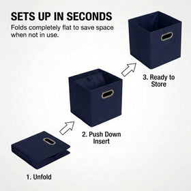 Household Essentials fabric bin navy side panel highlights sturdy construction for daily use.