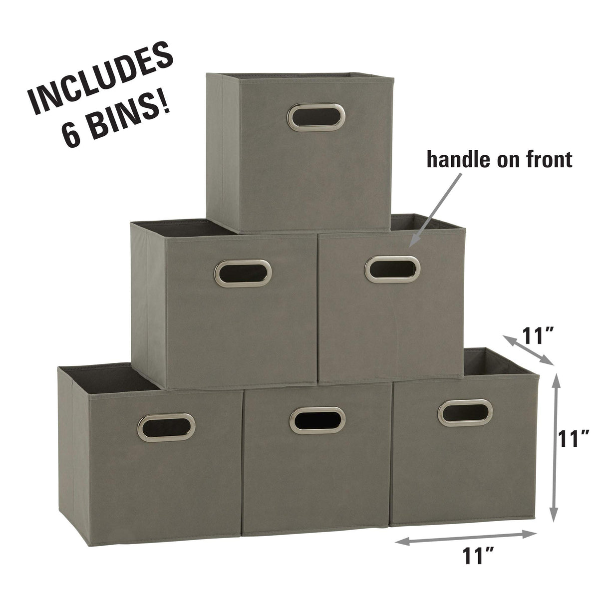 Household Essentials bin showing sturdy chipboard sides for durable shelf organization.