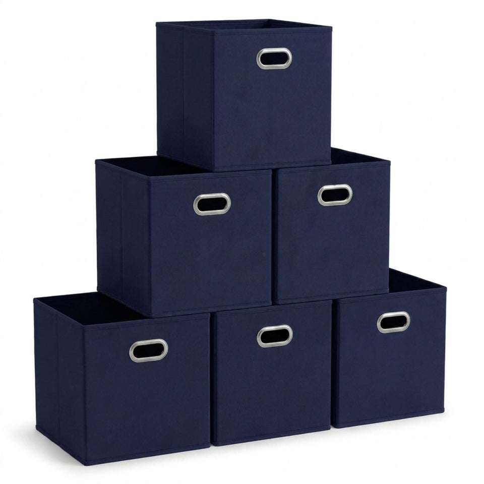 Household Essentials fabric storage bin in navy stackable for organized closets.