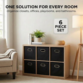 Household Essentials foldable bins stacked to maximize space