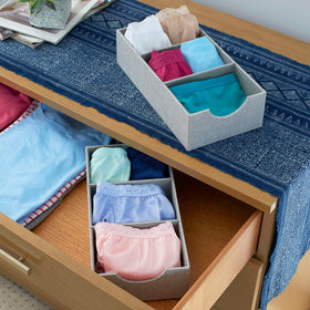 Household Essentials gray fabric exterior organizer tray on a dresser surface blending with decor.