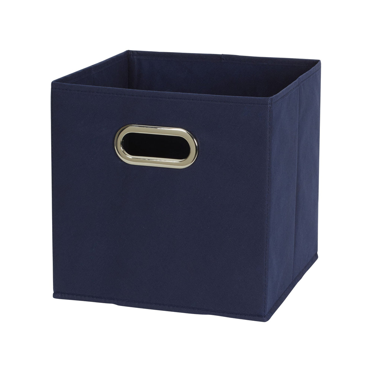 Household Essentials navy fabric bin closeup shows durable lining and clean look.
