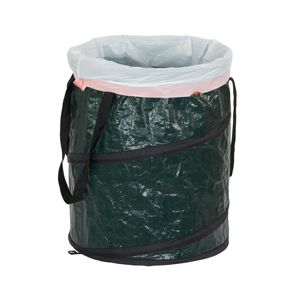 Household Essentials pop-up hamper during yard work helps collect leaves and clippings.