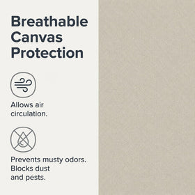 Soft-sided storage bag provides breathable protection for fabrics like wool and knits.
