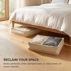 Slim, space-saving design fits under beds and on shelves in small spaces.