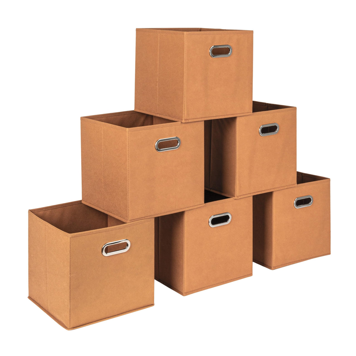 Household Essentials bin front view in terracotta, showcasing sturdy fabric and organized space