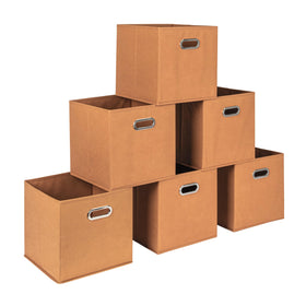 Household Essentials bin front view in terracotta, showcasing sturdy fabric and organized space