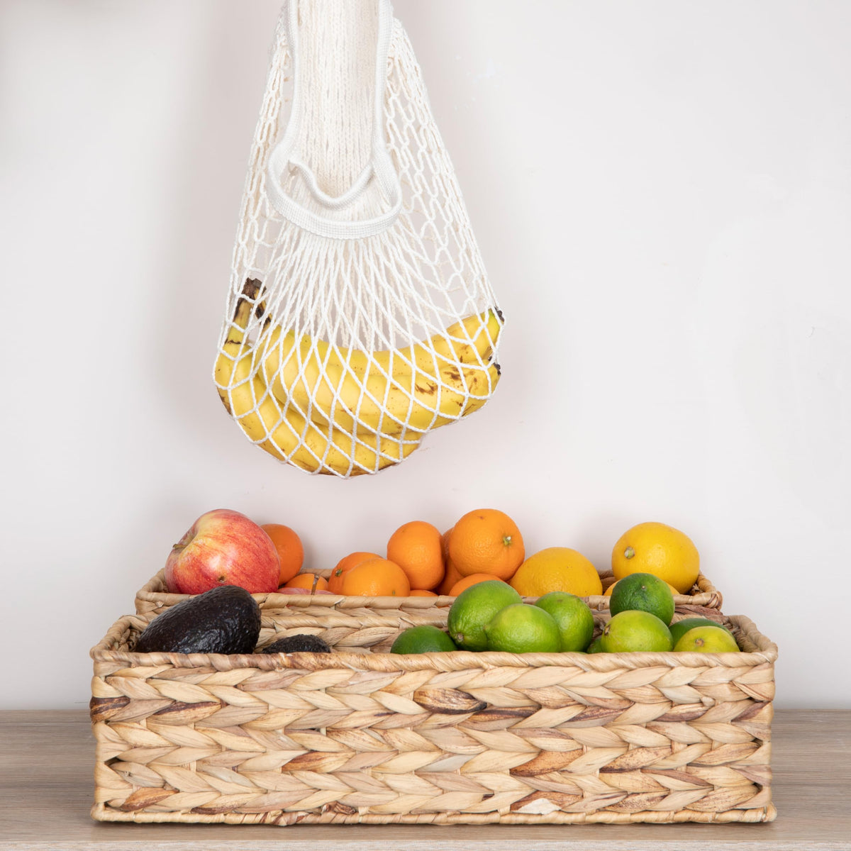 Household Essentials Water Hyacinth Rectangular Basket interior lining helps keep items tidy