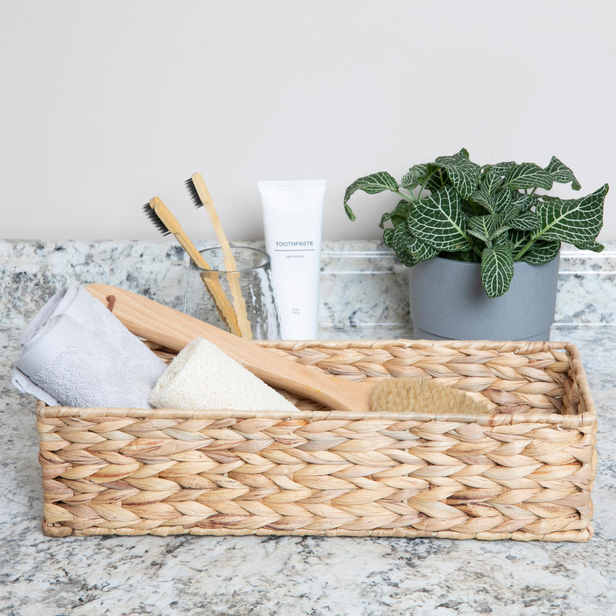 Household Essentials Water Hyacinth Rectangular Basket 16 by 6 by 4 inches fit shelves