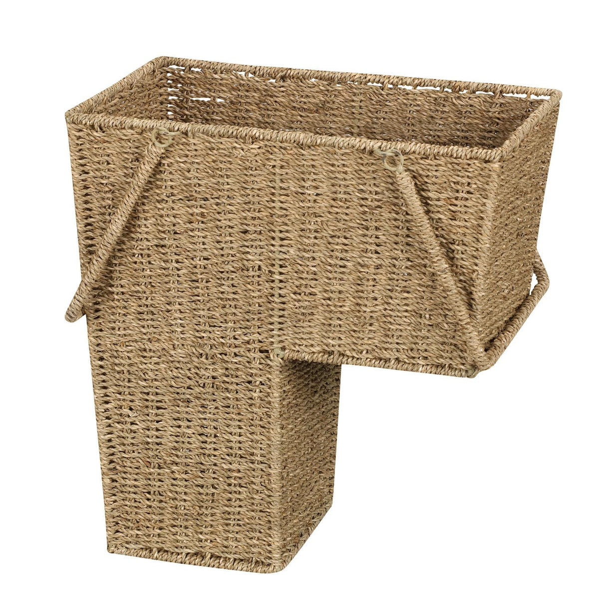 Household Essentials Wicker Stair Basket with Handles on stairs for quick access