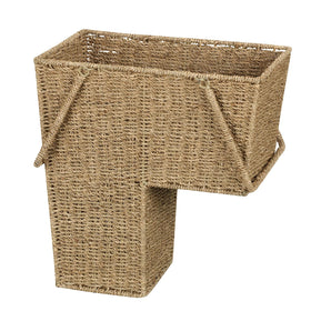 Household Essentials Wicker Stair Basket with Handles on stairs for quick access