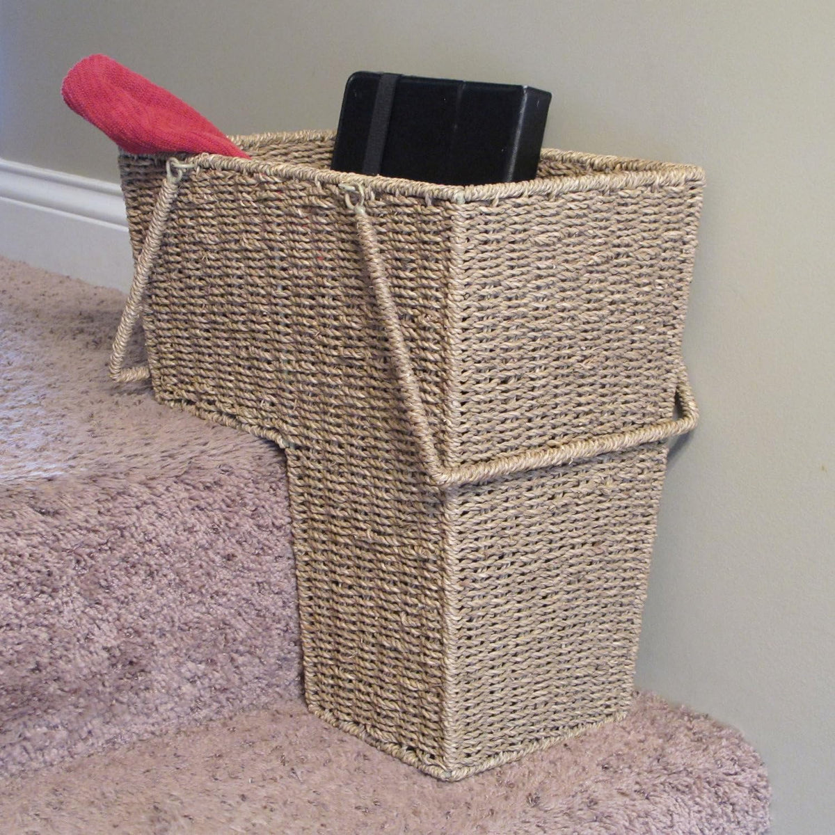 Household Essentials Wicker Stair Basket natural finish highlighting renewable materials