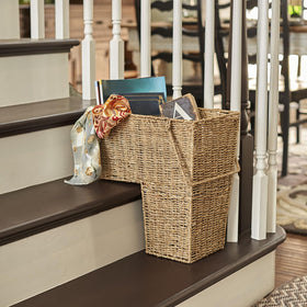Household Essentials Wicker Stair Basket open top access on stairs