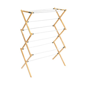 Household Essentials X-Frame drying rack with wood frame provides sturdy laundry organization